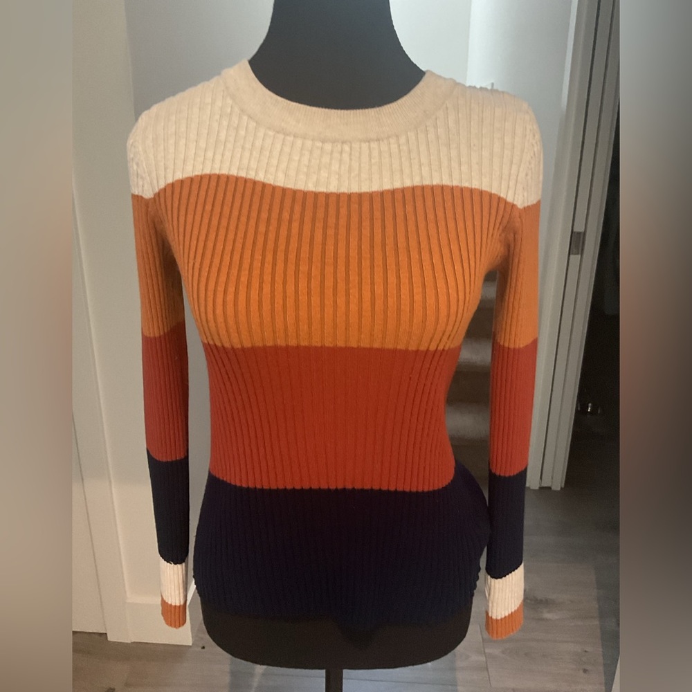 Pink Rose Color block Ribbed Crew Neck Fall Sweater - Picture 3 of 9